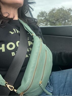 Hammitt Green Leather Crossbody Belt Bag with Gold Hardware